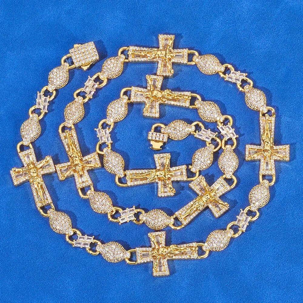 8mm Iced Out Bead Chain Cross Necklace T-Cut Zircon Rapper Iced Out Chain Style | Caratix Jewelry - CaratixJewelry